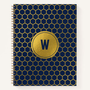 Carnet Motif Hexagon bleu marine Monogramme initial