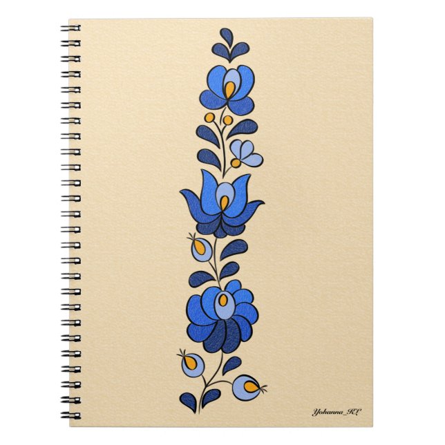 Carnet Motif hongrois de broderie, "Matyó" - bleu (Devant)