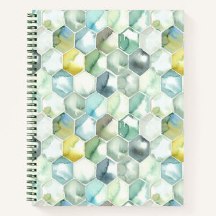 Carnet Motif Honycomb bleu et vert Aquarelle