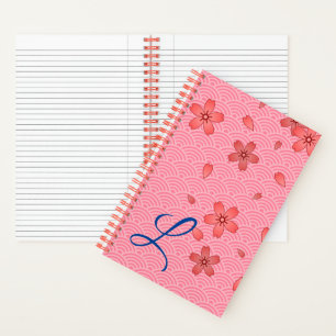 Carnet Motif japonais de fleurs de cerisiers et de vagues