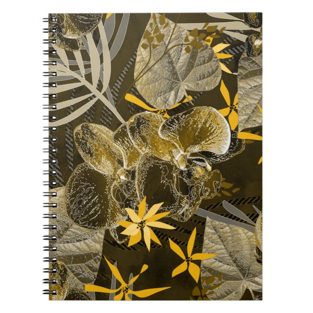Carnet Motif jaune-brun fleuri à l'aquarelle. (Devant)