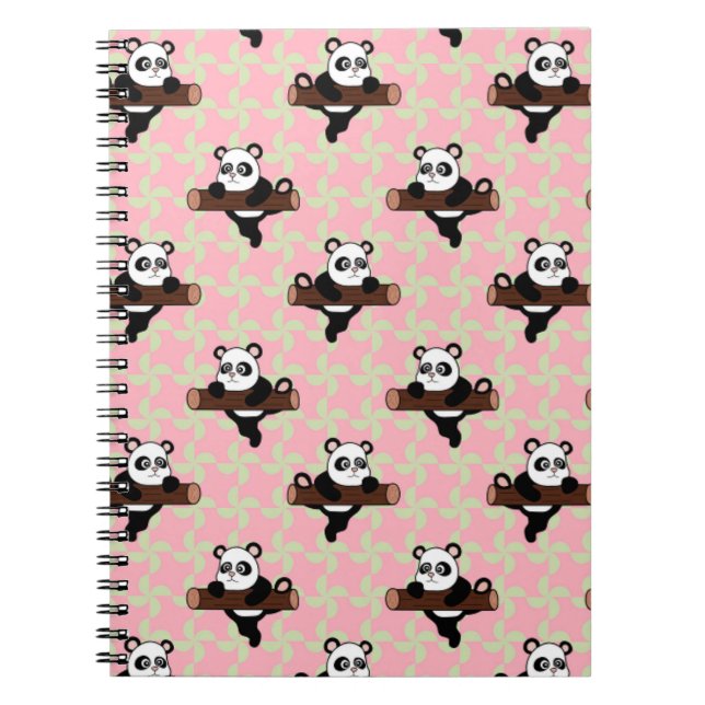 Carnet Motif joli panda sur fond rose – Kawaii sans coutu (Devant)