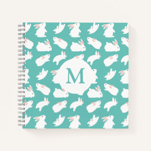 Carnet Motif lapin mou sur Monogramme Turquoise