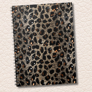 Carnet Motif Léopard Brun Noir Or Paillettes Luxe