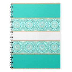 Carnet Motif Mandala à rayures turquoise