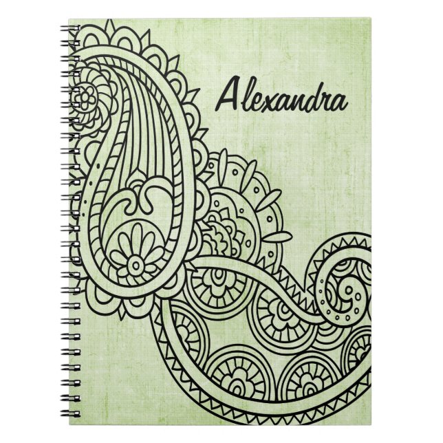 Carnet Motif Mehndi Vert (Devant)