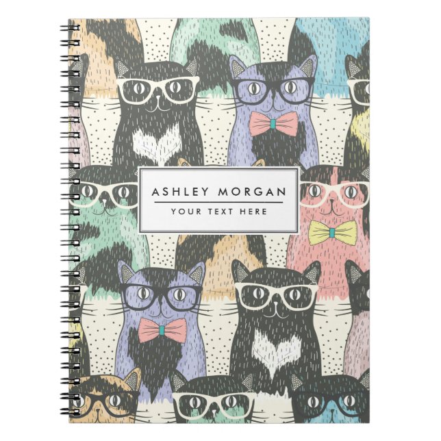 Carnet Motif mignon de chats de hippie (Devant)