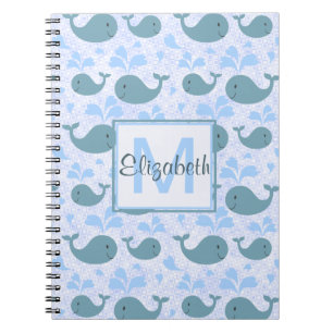 Carnet Motif mignon de monogramme de baleines bleues