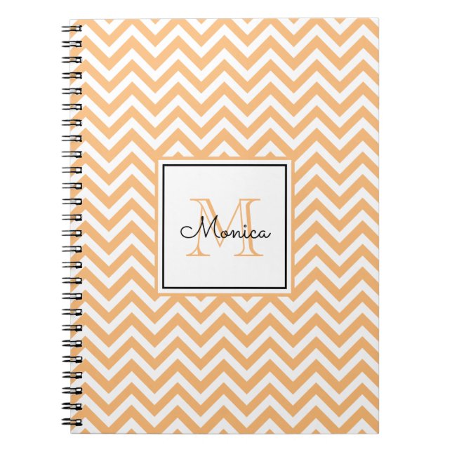 Carnet Motif moderne Orange Chevron avec Monogram (Devant)