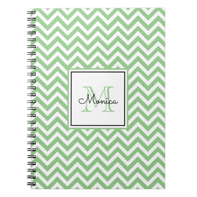 Carnet Motif moderne Sage Green Chevron avec Monogramme (Devant)