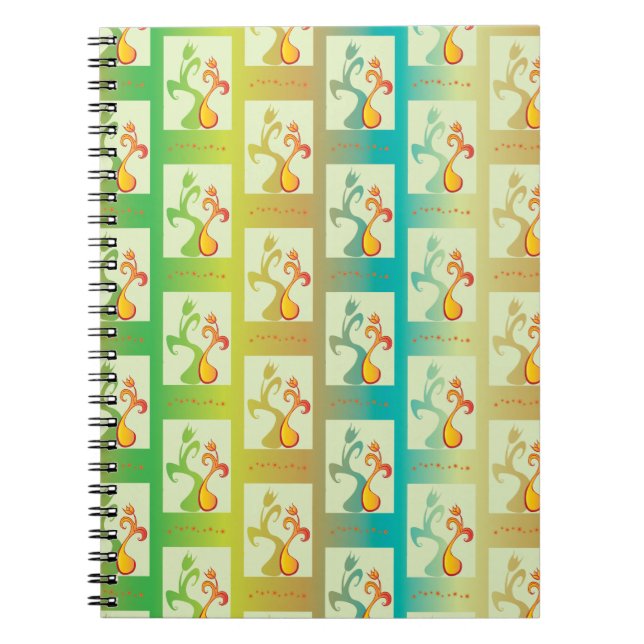 Carnet Motif moderne vert, jaune et bleu Tulip Couple (Devant)