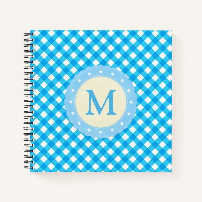 Carnet Motif Monogram Bright Blue En vichy (Devant)