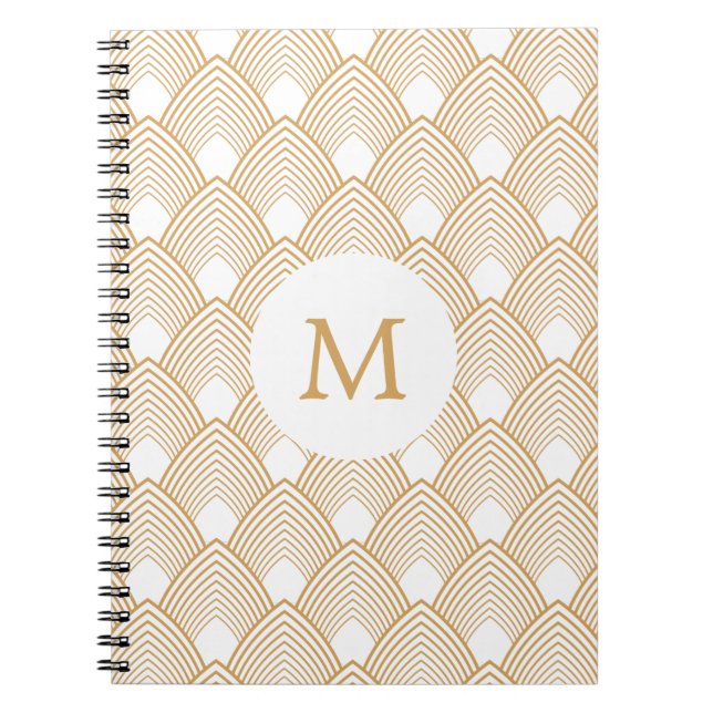 Carnet Motif Monogram Gold et White Art Déco (Devant)