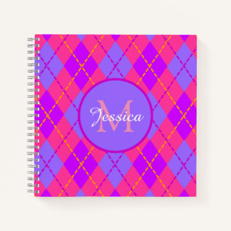 Carnet Motif monogramme argyle rose et bleu vif