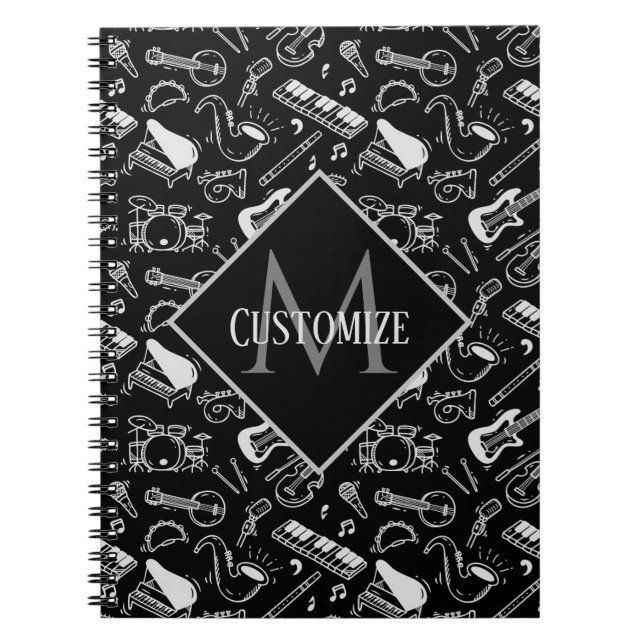 Carnet Motif Monogramme Black & White Instruments (Devant)