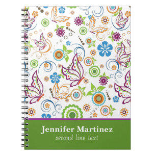 Carnet Motif Monogramme de papillons colorés et de fleurs
