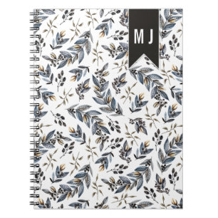 Carnet Motif Monogramme Feuilles Noires Baies
