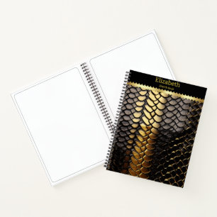 Carnet Motif noir et or frappant de la peau d'un serpent