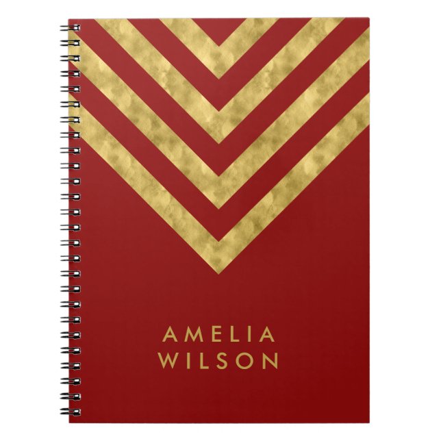 Carnet Motif nommé rouge élégant de Chevron d'or de Faux (Devant)