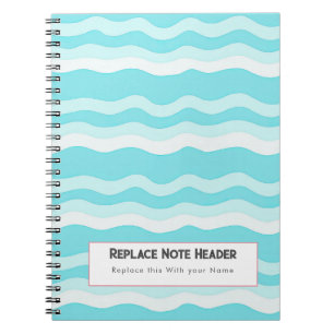 Carnet Motif ondulé personnalisé Aqua et Blanc