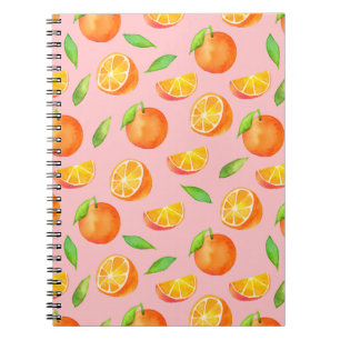 Carnet Motif orange de fruit d'aquarelle d'amusement