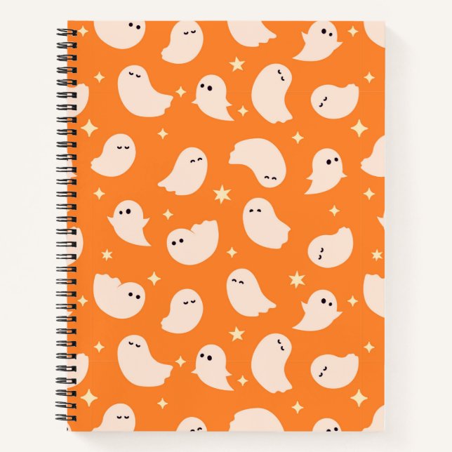 Carnet Motif Orange Ghost Doodle (Devant)