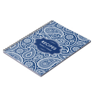 Carnet Motif Paisley Bleu Marine et Blanc