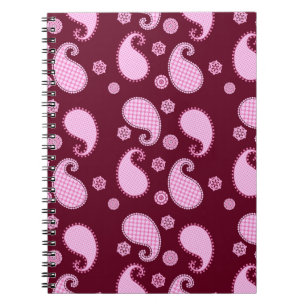 Carnet Motif Paisley, rose givré et bordeaux