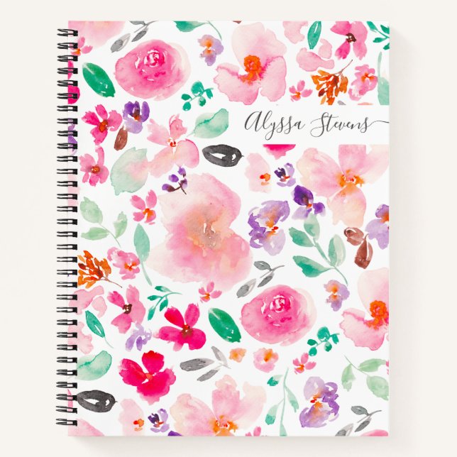Carnet Motif pastel rose fleur sauvage (Devant)