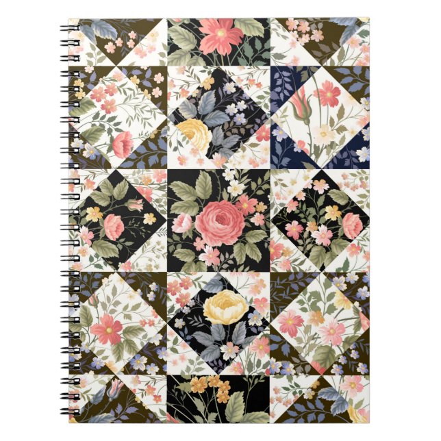 Carnet motif patchwork transparent avec fleurs (Devant)
