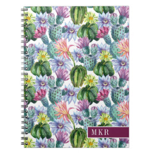 Carnet Motif peint à la main de cactus d'aquarelle