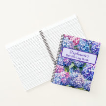 Carnet Motif personnalisé bleu violet rose Hydrang