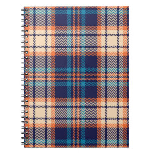 Carnet Motif plaid coloré en bleu, orange, beige. Sa