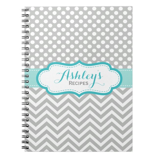 Carnet Motif Pois gris et bleu Aqua (Devant)