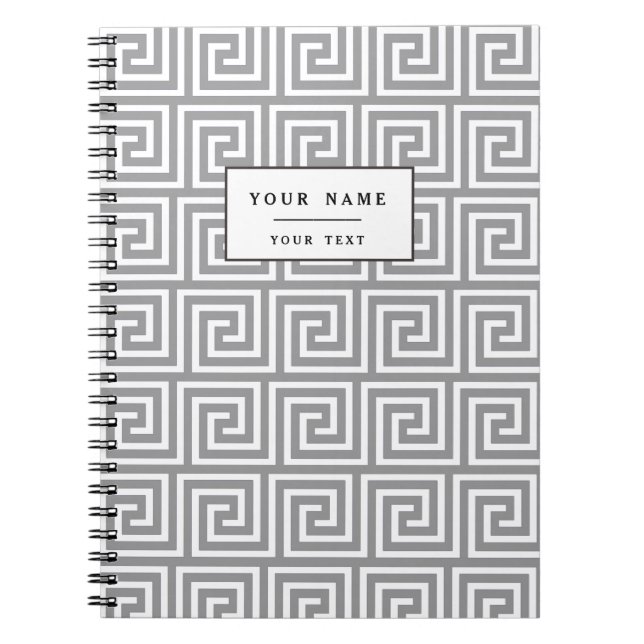 Carnet Motif principal grec gris et blanc classique (Devant)
