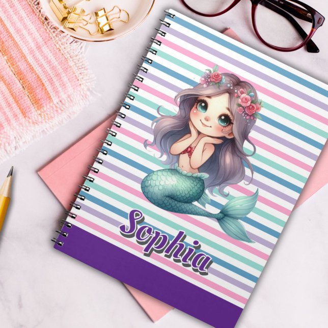 Carnet Motif rayé de sirène personnalisé (Créateur téléchargé)