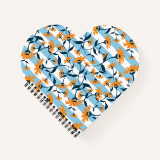Carnet Motif rayure bleu aqua et marguerite orange marine