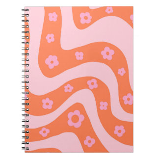 Carnet Motif rétro les années 70 tourbillon rose et orang