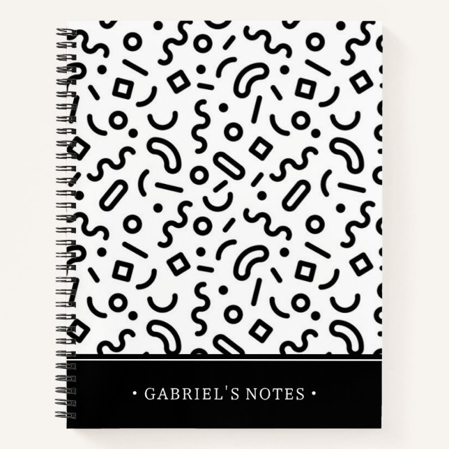 Carnet Motif Retro Squiggle | Ajouter Votre Nom (Devant)