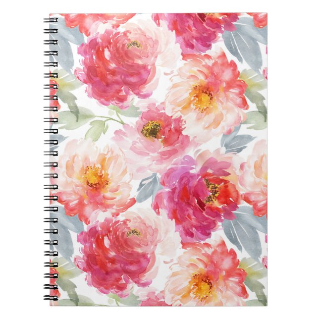 Carnet Motif rose Aquarelle Peony (Devant)