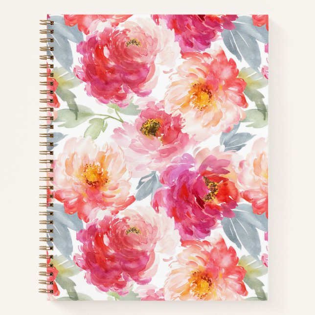 Carnet Motif rose Aquarelle Peony (Devant)