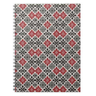 Carnet Motif rouge noir blanc géométrique folk