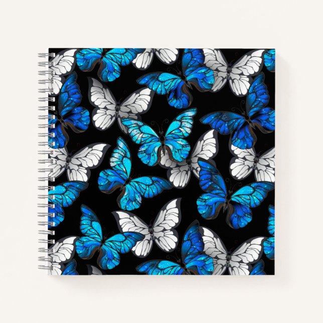 Carnet Motif sans couleur foncée avec papillons bleus Mor (Devant)