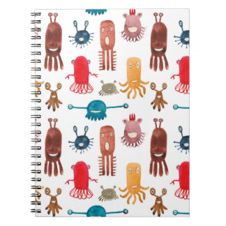 Carnet Motif sans couture à l'aquarelle de monstres drôle