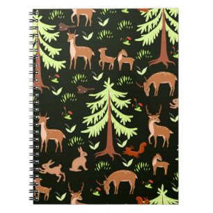 Carnet Motif sans couture avec cerfs dans la forêt.