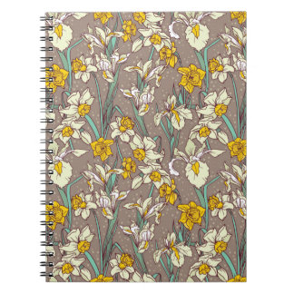 Carnet Motif sans couture avec de beaux iris et narcisses