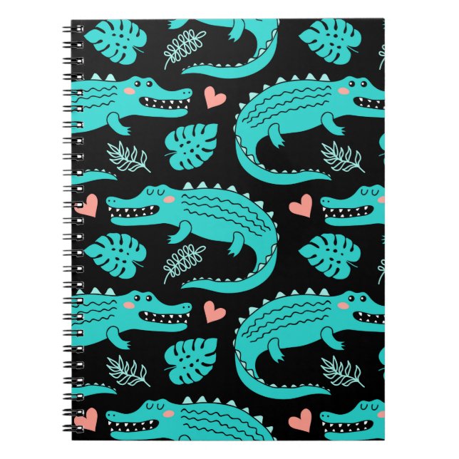 Carnet Motif sans couture avec de mignons crocodiles de d (Devant)