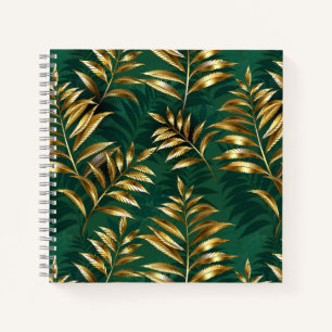 Carnet Motif sans couture avec des fougères dorées