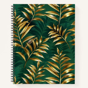 Carnet Motif sans couture avec des fougères dorées