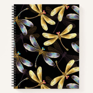 Carnet Motif sans couture avec libellules d'or